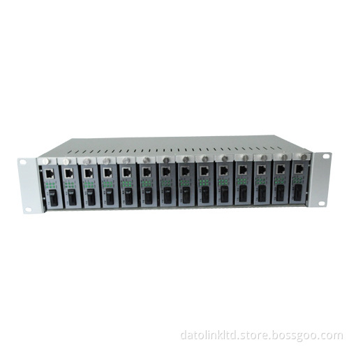 19"2u 14-Slot Dual PSU Fiber Media Converter Rack